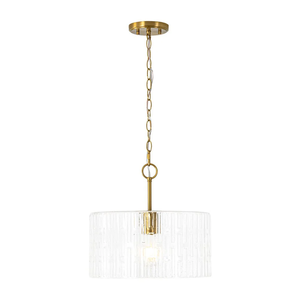 1-Light Clear Striped Glass Drum Semi Flush / Round Cage Pendant - Image 6