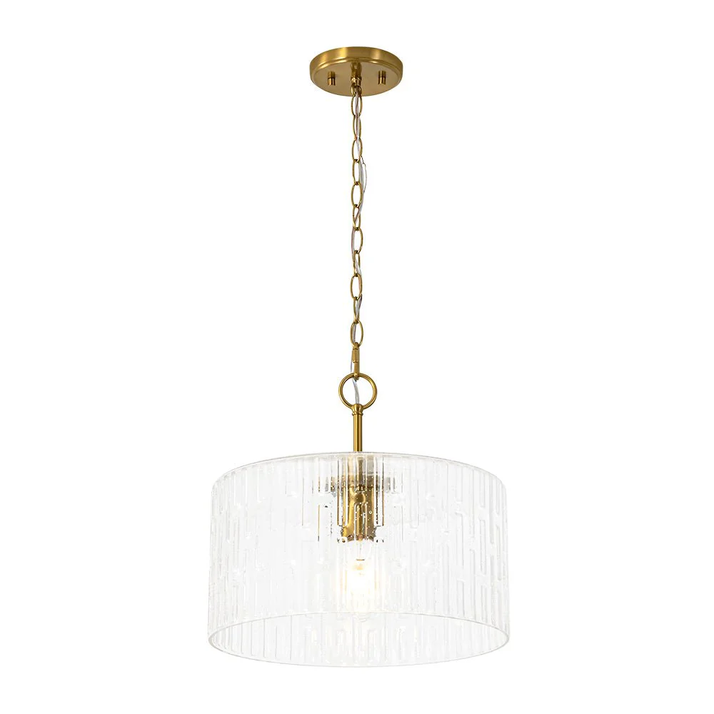 1-Light Clear Striped Glass Drum Semi Flush / Round Cage Pendant - Image 7