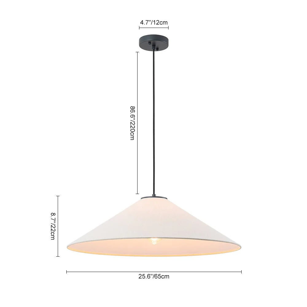 1-Light Large White Linen Shallow Conical Cage Pendant - Image 10