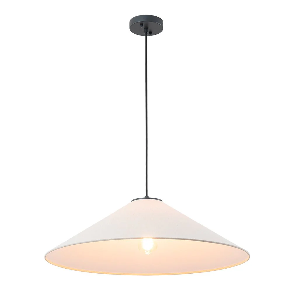 1-Light Large White Linen Shallow Conical Cage Pendant - Image 11