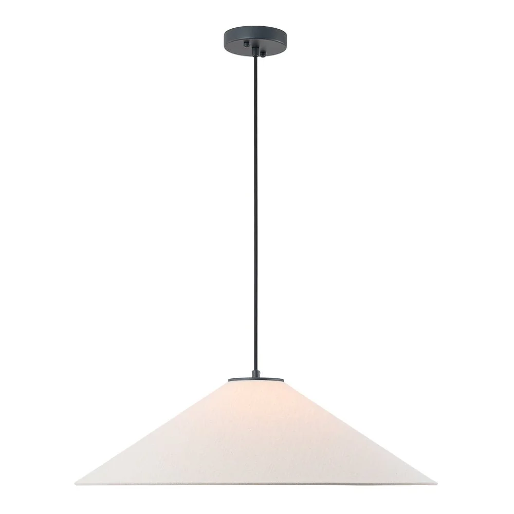 1-Light Large White Linen Shallow Conical Cage Pendant - Image 12