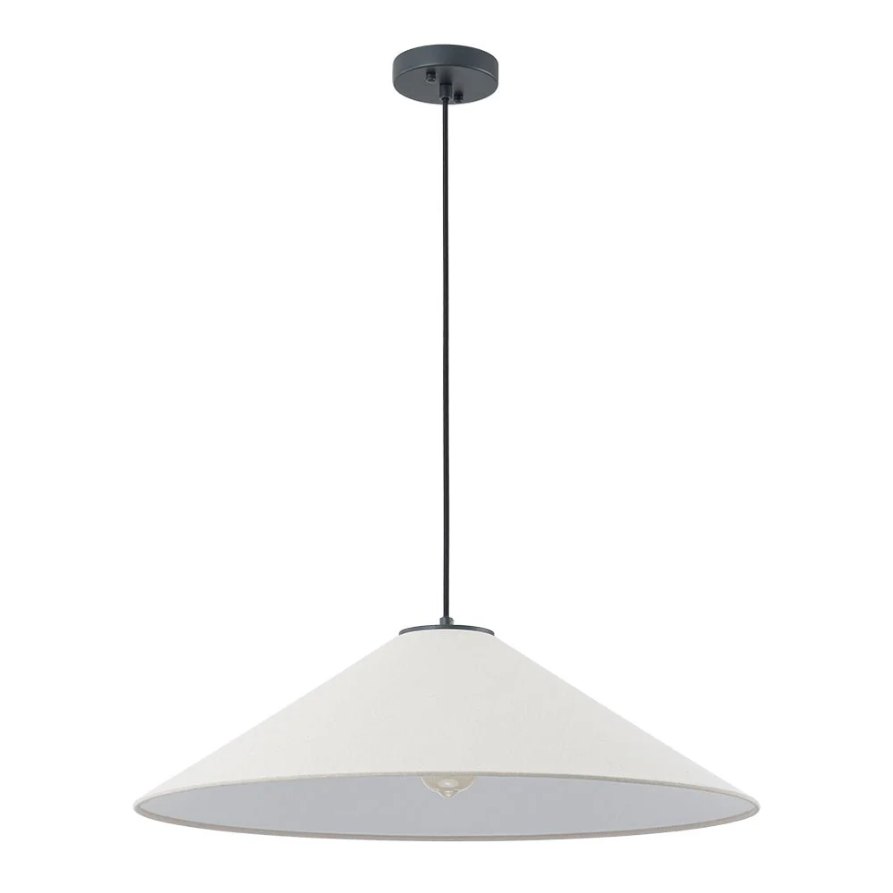 1-Light Large White Linen Shallow Conical Cage Pendant - Image 15