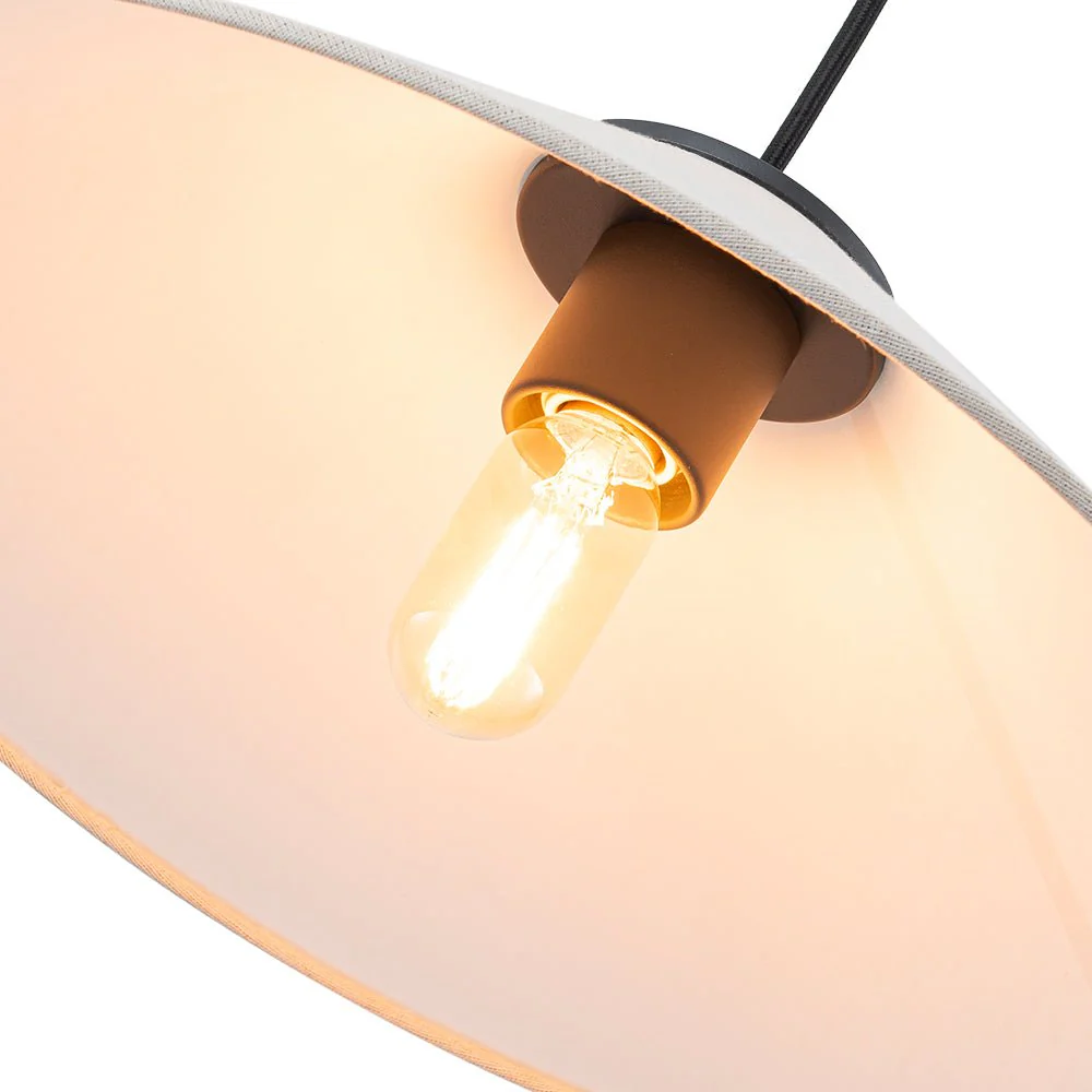 1-Light Large White Linen Shallow Conical Cage Pendant - Image 16