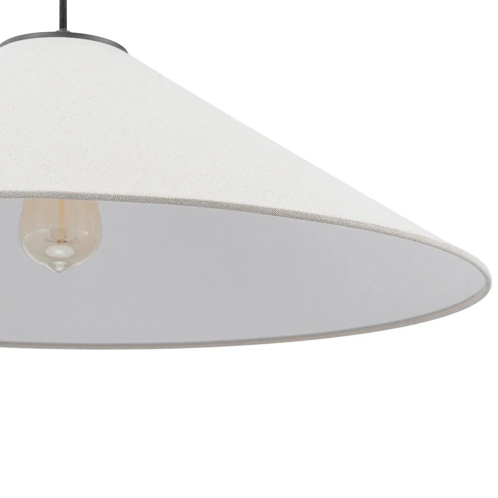 1-Light Large White Linen Shallow Conical Cage Pendant - Image 18