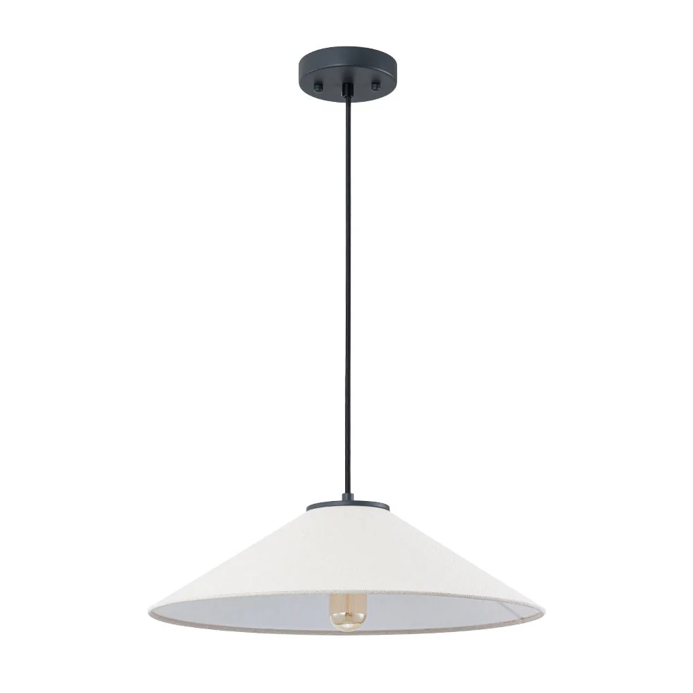 1-Light Large White Linen Shallow Conical Cage Pendant - Image 5
