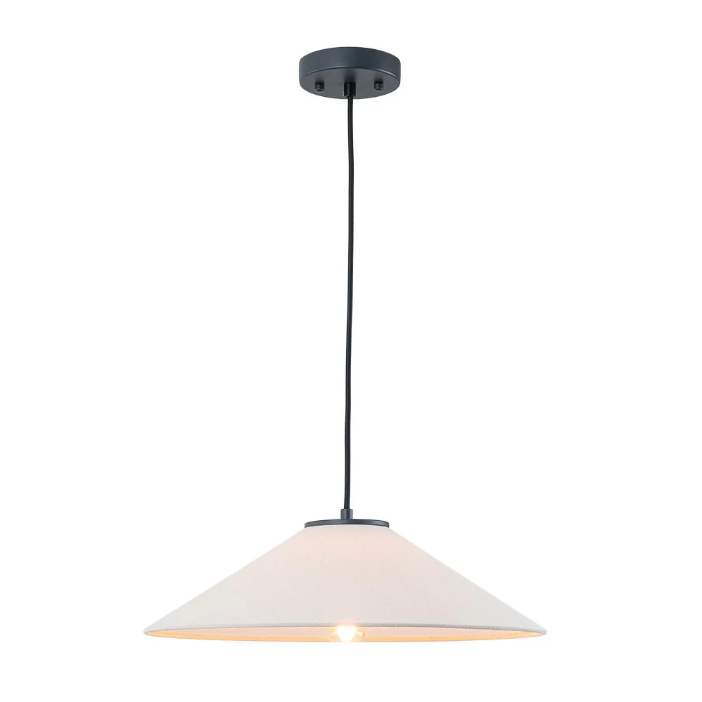 1-Light Large White Linen Shallow Conical Cage Pendant - Image 6