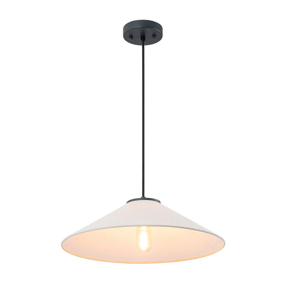 1-Light Large White Linen Shallow Conical Cage Pendant - Image 7