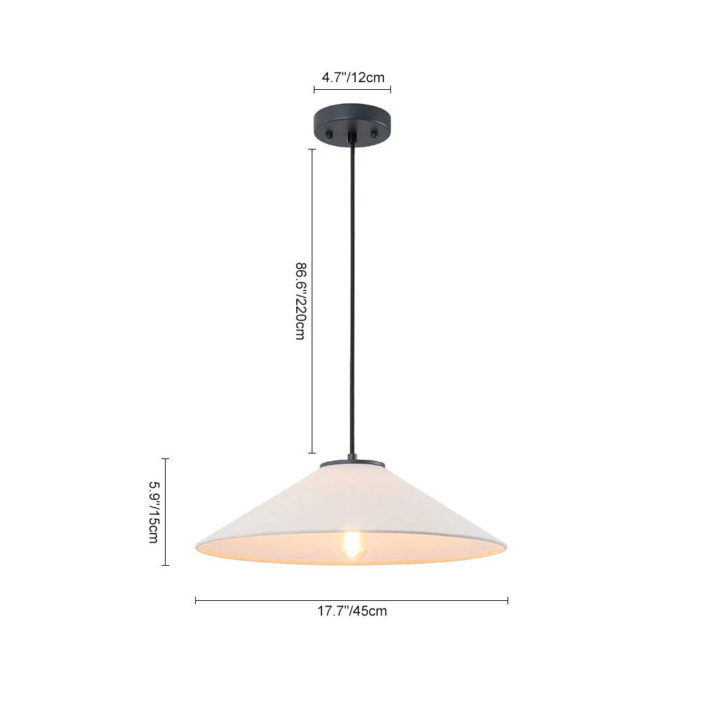 1-Light Large White Linen Shallow Conical Cage Pendant - Image 9