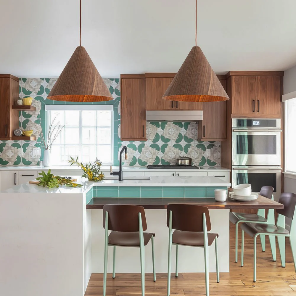 1-Light Modern Farmhouse Wood Grain Cone Kitchen Pendant - Image 2