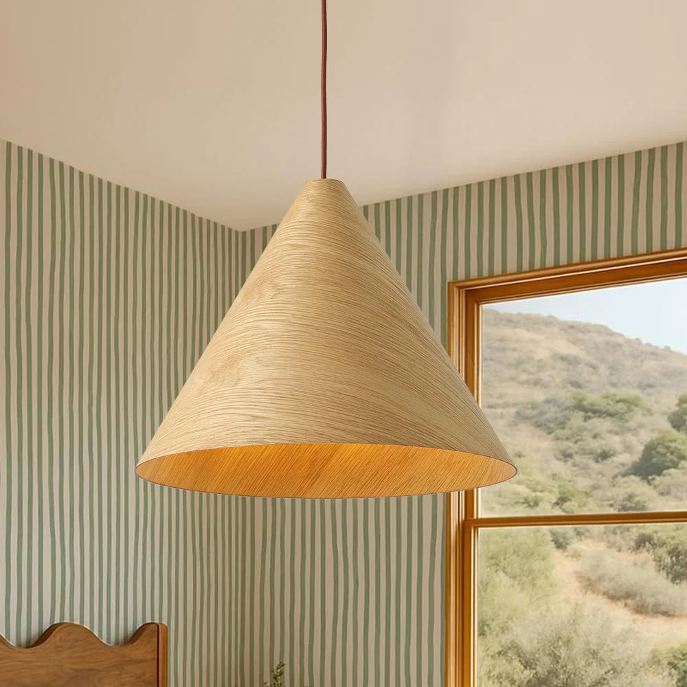 1-Light Modern Farmhouse Wood Grain Cone Kitchen Pendant - Image 3