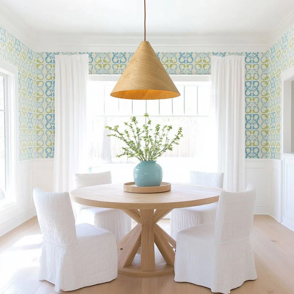 1-Light Modern Farmhouse Wood Grain Cone Kitchen Pendant - Image 4