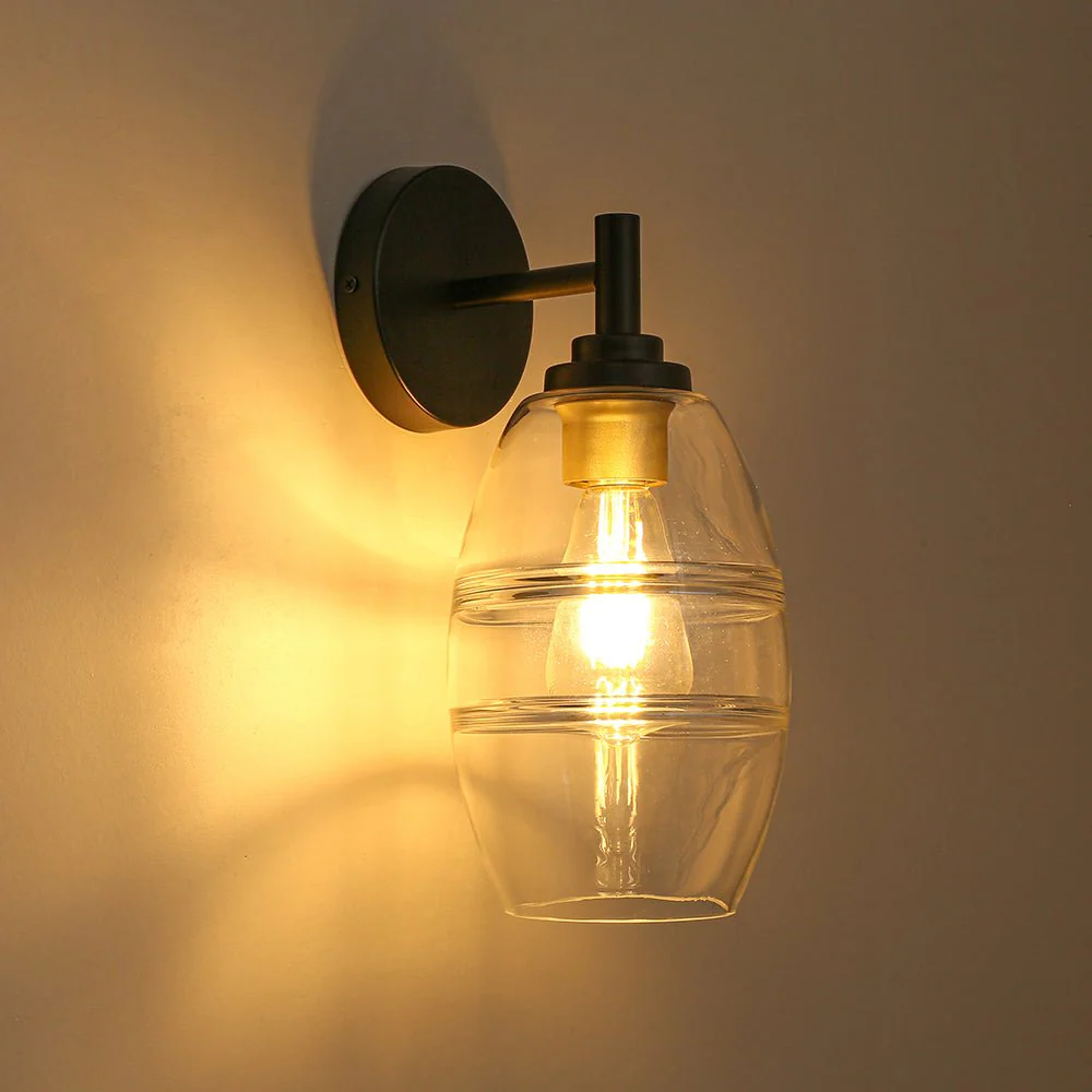 1-Light Oval Clear Embossed Glass Vanity Wall Sconce - Image 10