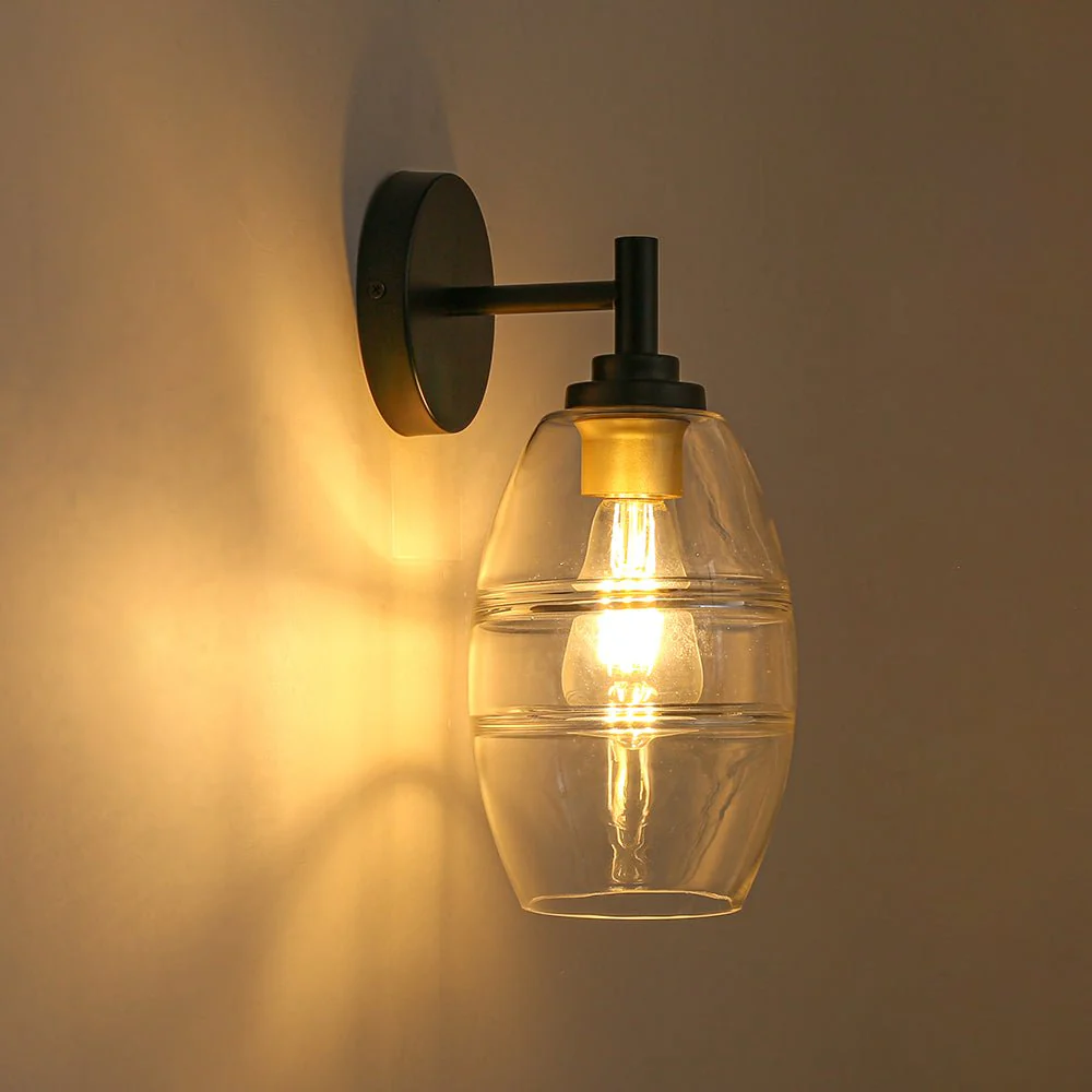 1-Light Oval Clear Embossed Glass Vanity Wall Sconce - Image 11