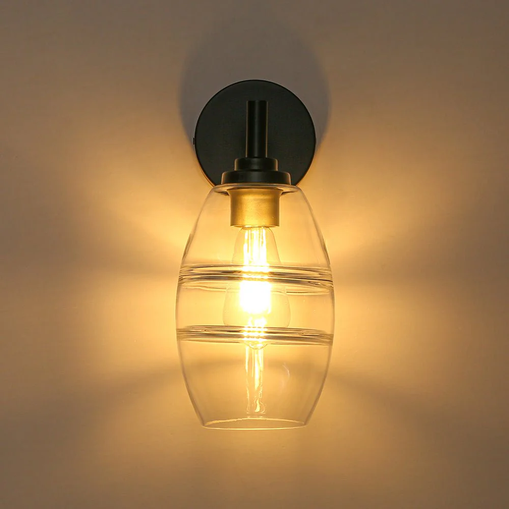 1-Light Oval Clear Embossed Glass Vanity Wall Sconce - Image 12