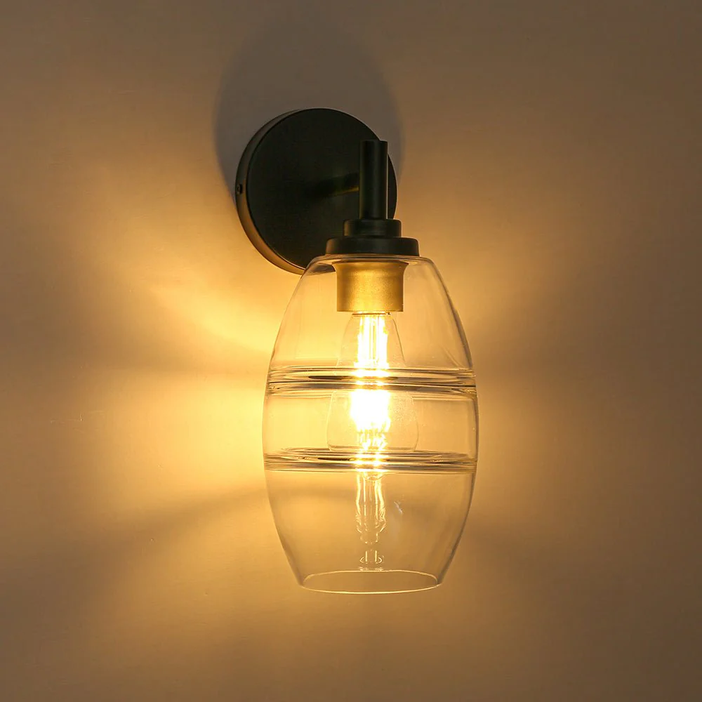 1-Light Oval Clear Embossed Glass Vanity Wall Sconce - Image 13