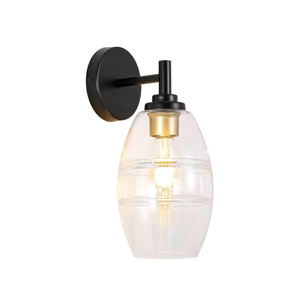 1-Light Oval Clear Embossed Glass Vanity Wall Sconce - Image 3