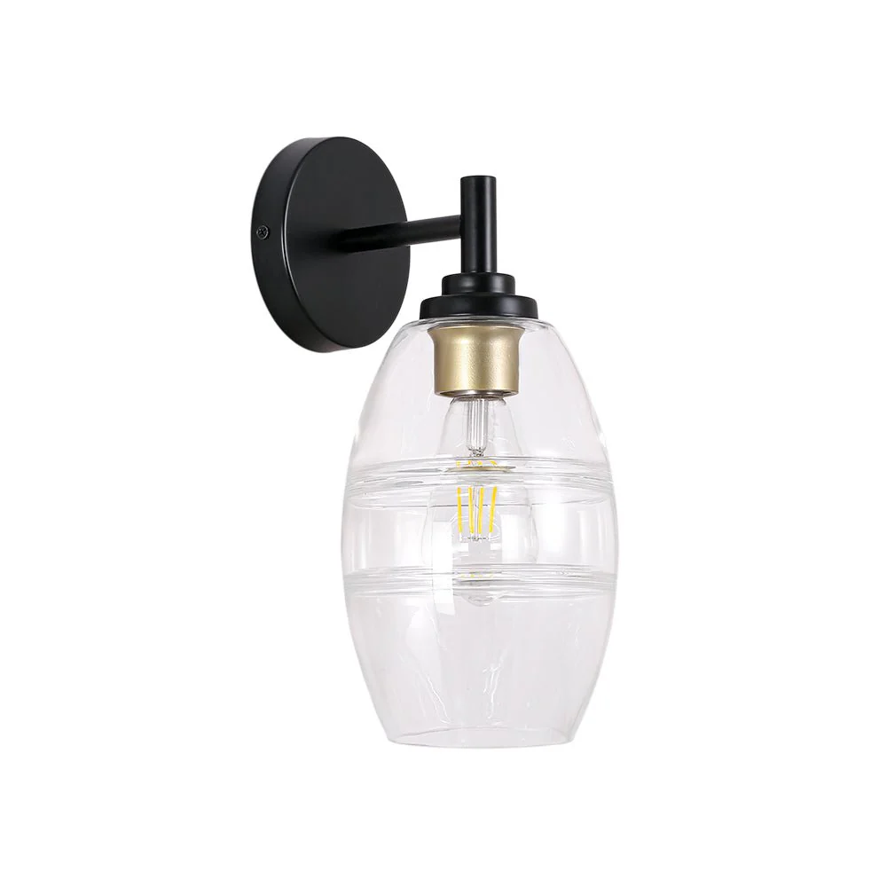 1-Light Oval Clear Embossed Glass Vanity Wall Sconce - Image 4