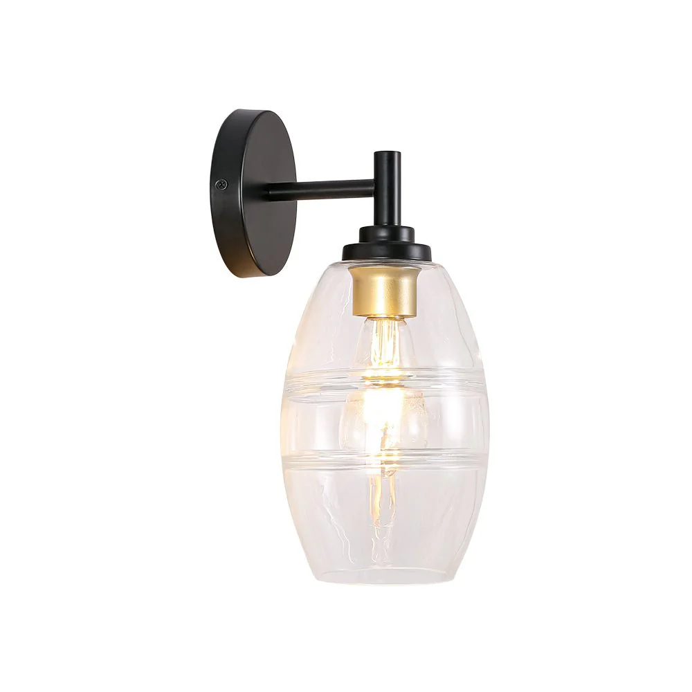 1-Light Oval Clear Embossed Glass Vanity Wall Sconce - Image 5