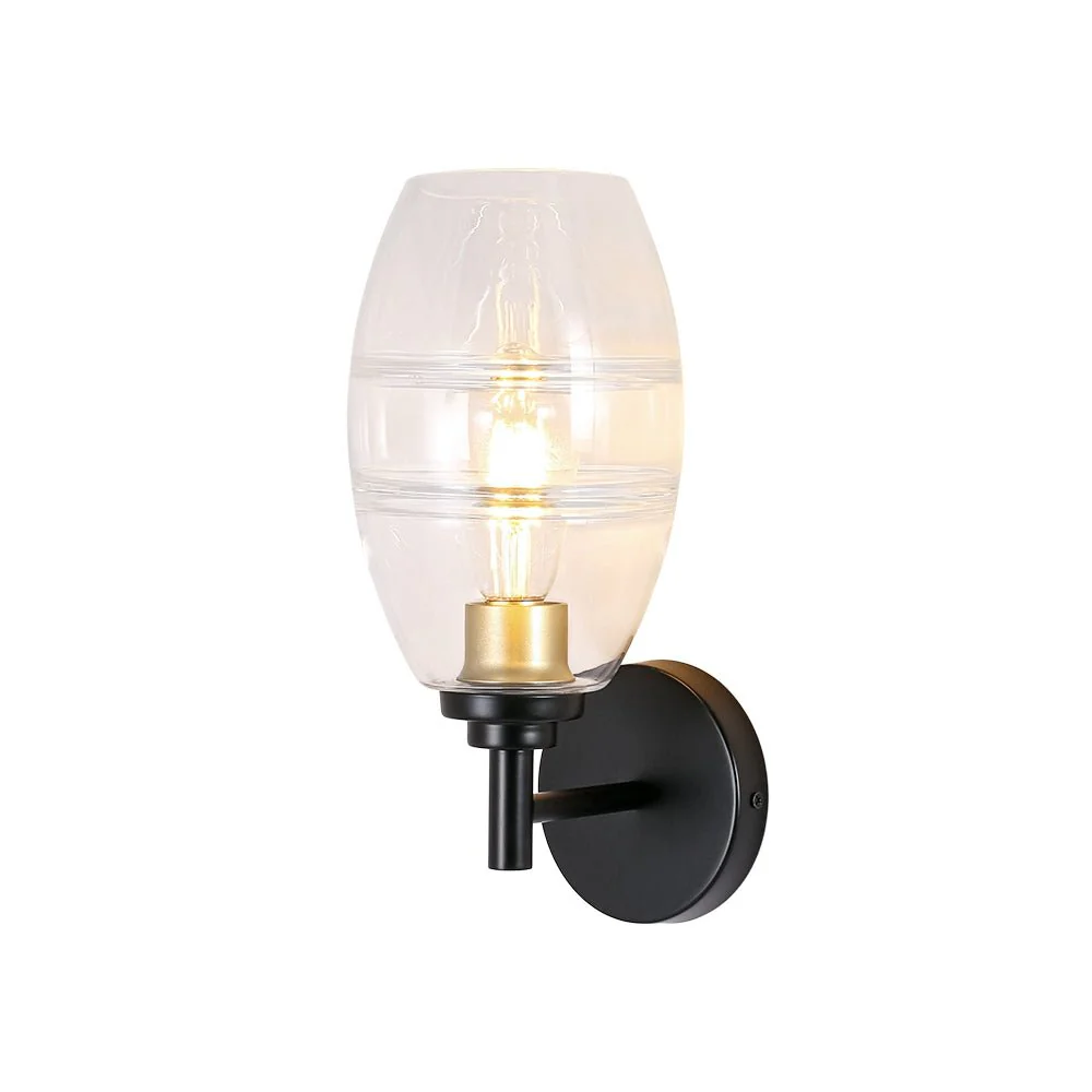 1-Light Oval Clear Embossed Glass Vanity Wall Sconce - Image 6