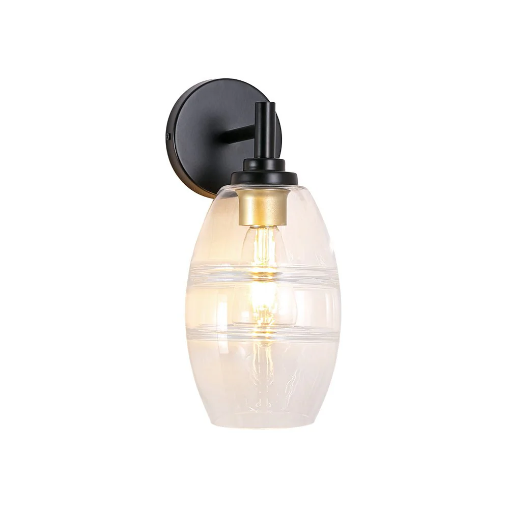 1-Light Oval Clear Embossed Glass Vanity Wall Sconce - Image 7