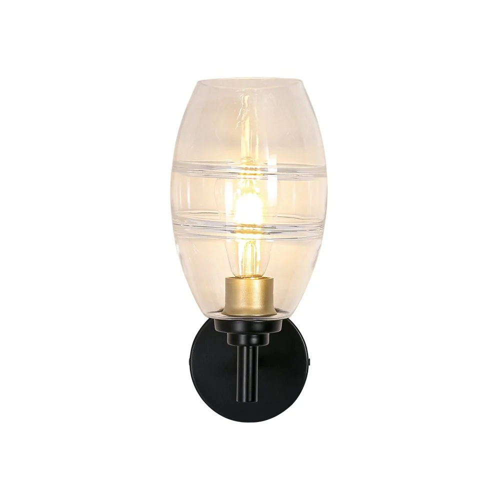 1-Light Oval Clear Embossed Glass Vanity Wall Sconce - Image 8