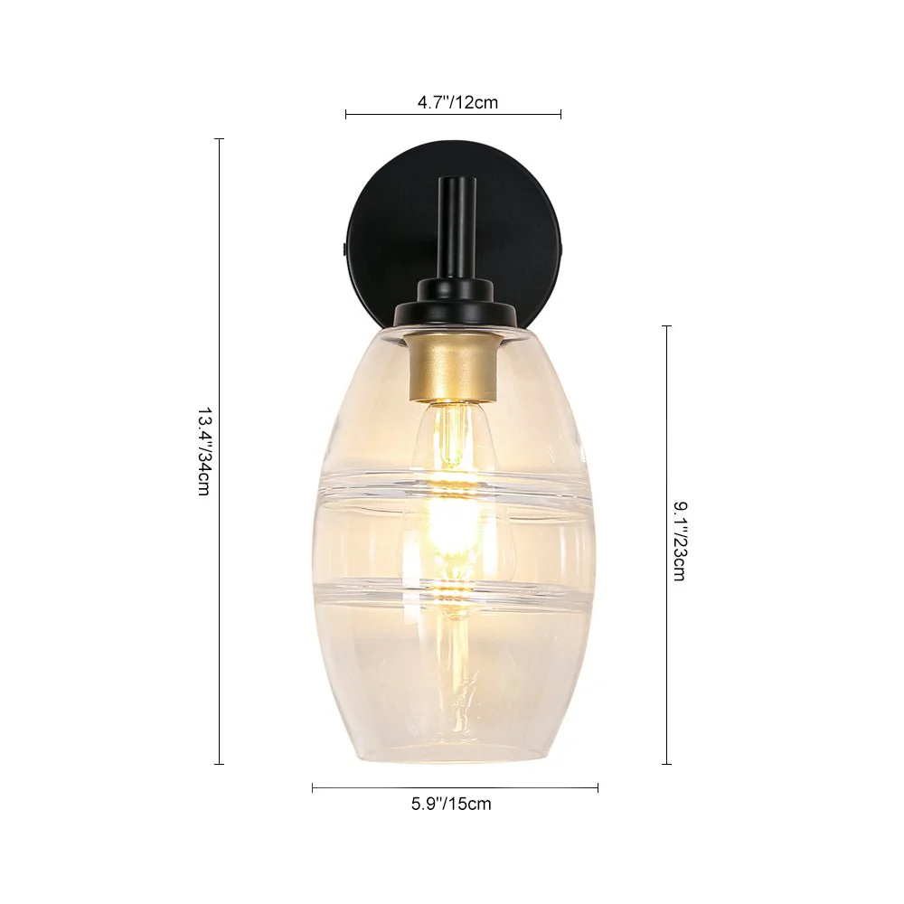 1-Light Oval Clear Embossed Glass Vanity Wall Sconce - Image 9