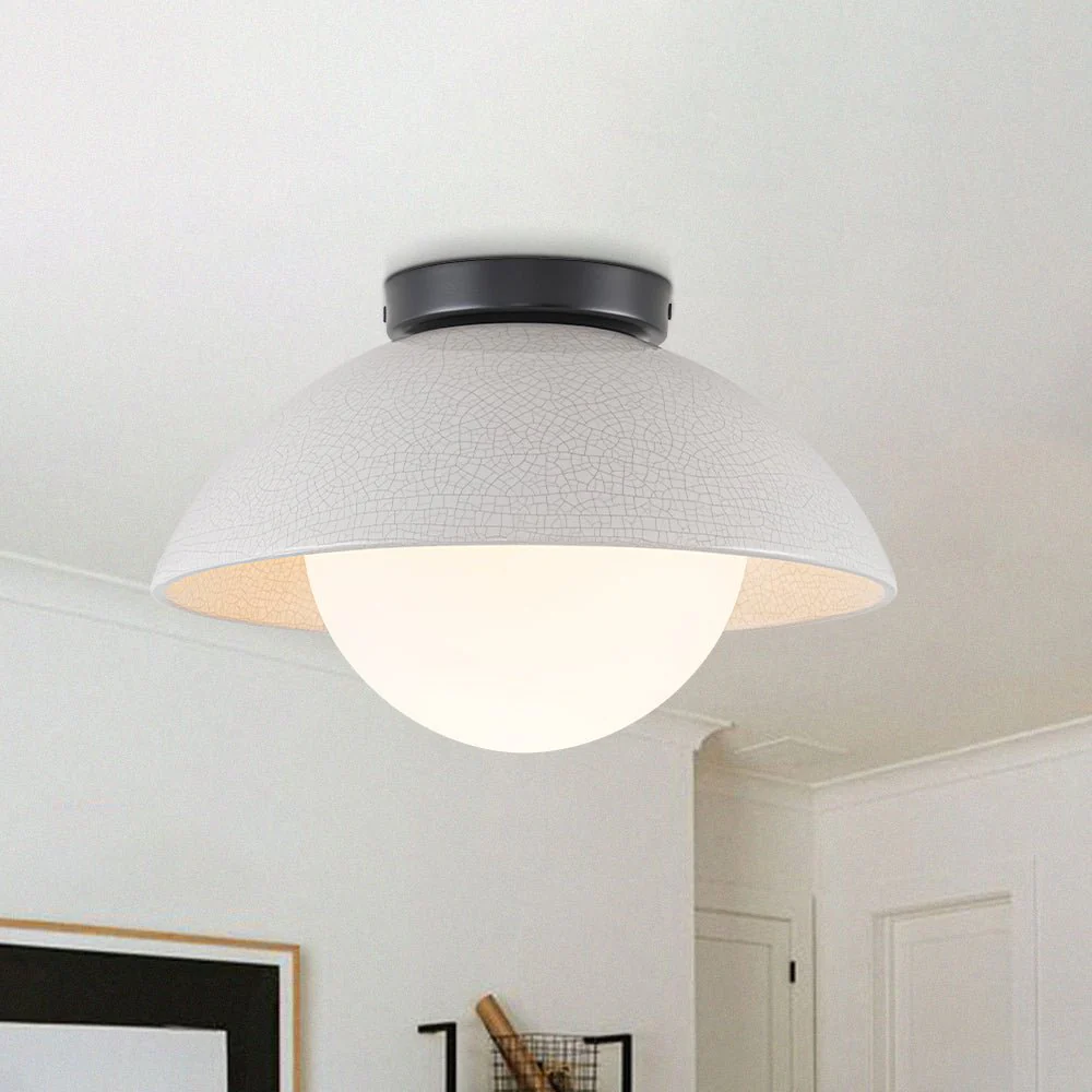 1-Light Ceramic Dome Frosted Shade Semi Flush Mount - Image 3