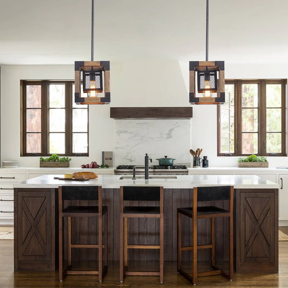 1-Light Square Wood Pendant Light - Image 2
