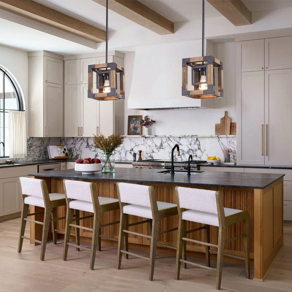 1-Light Square Wood Pendant Light - Image 3