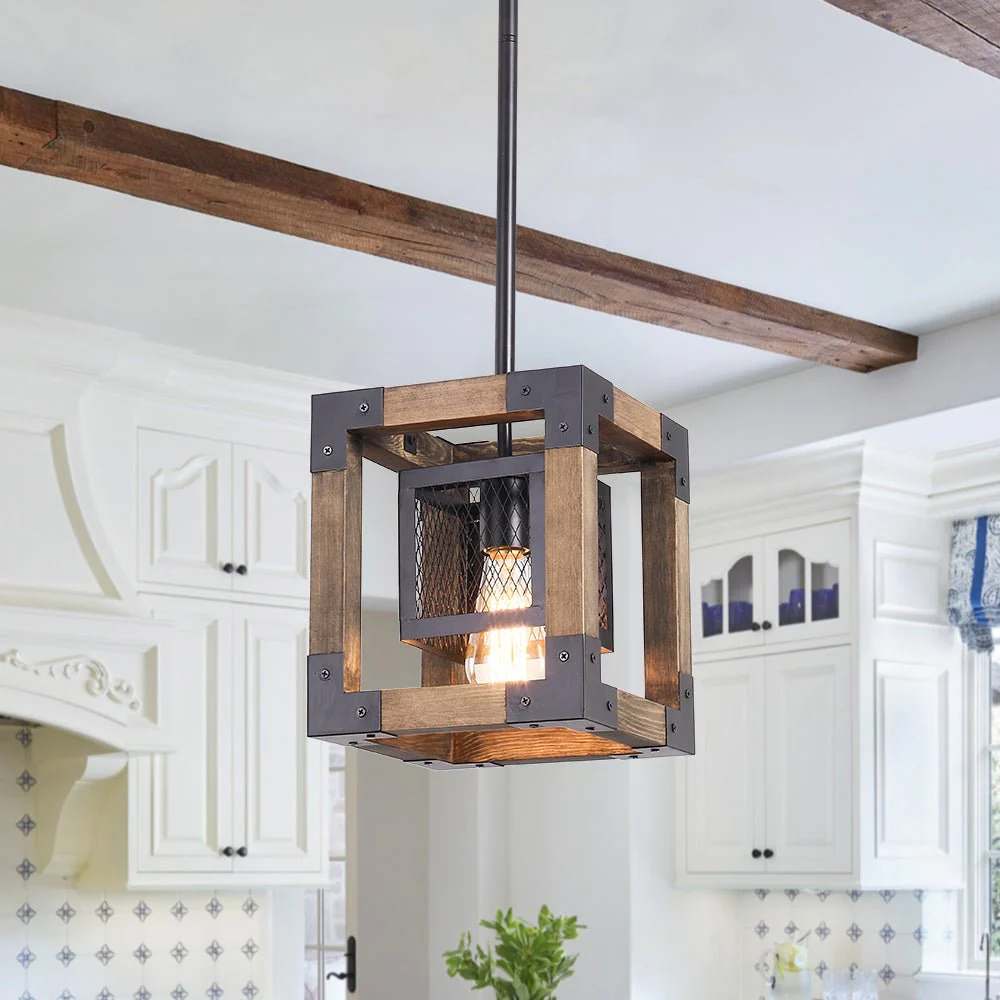 1-Light Square Wood Pendant Light - Image 5