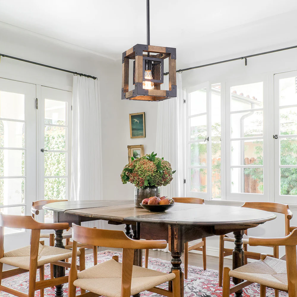 1-Light Square Wood Pendant Light - Image 6