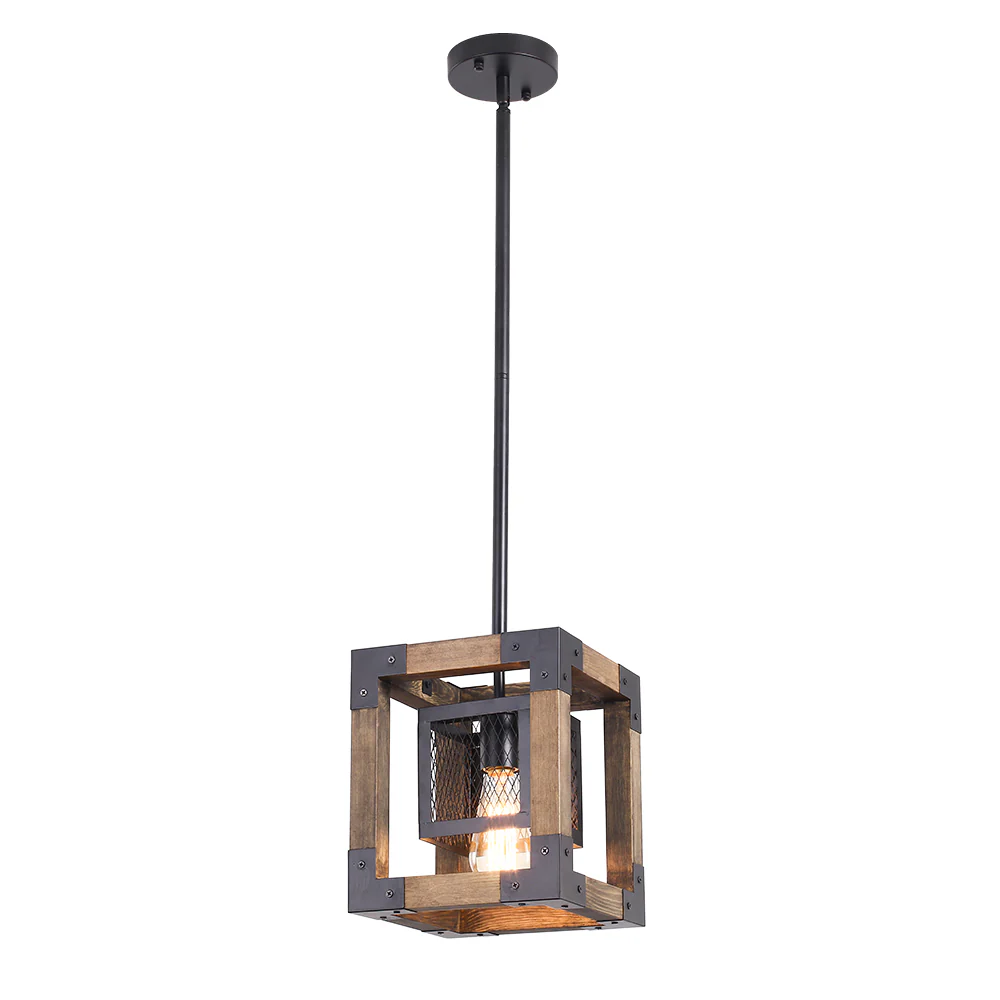 1-Light Square Wood Pendant Light - Image 7