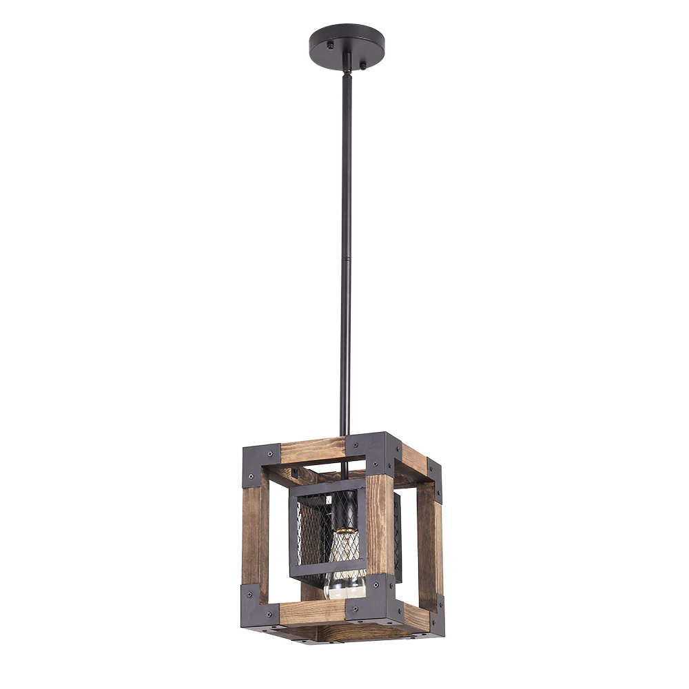 1-Light Square Wood Pendant Light - Image 8