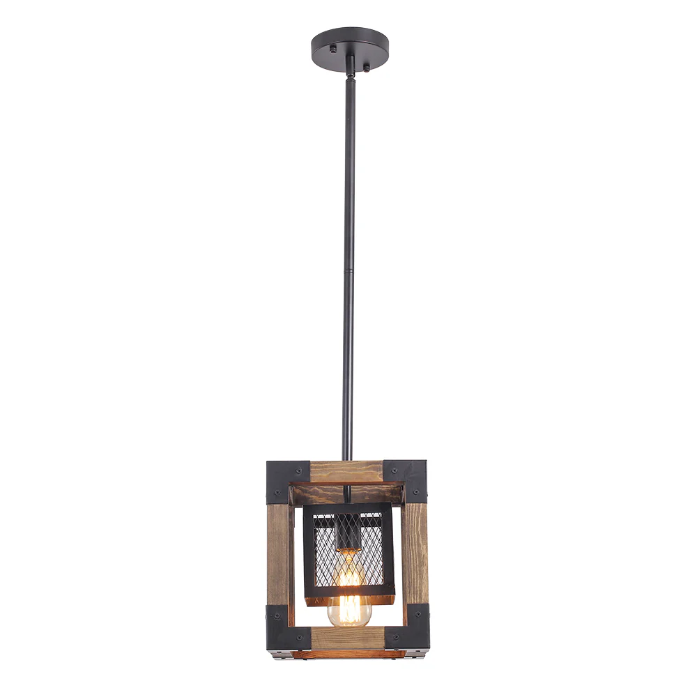 1-Light Square Wood Pendant Light - Image 9