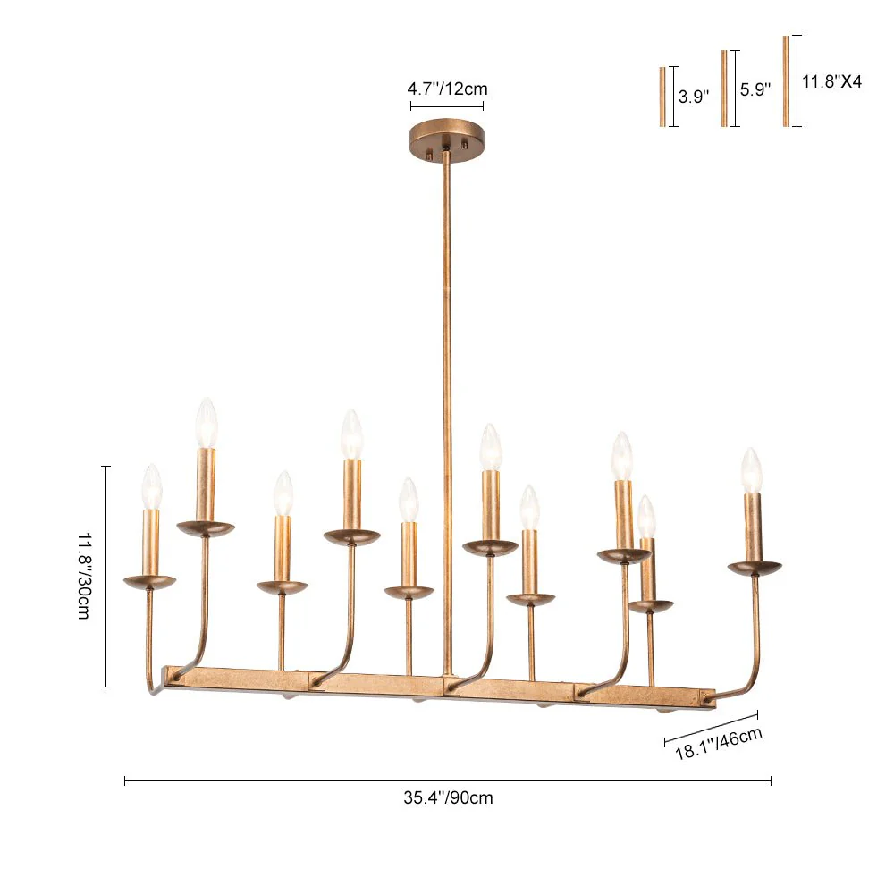 10-Light French Vintage Candle Style Linear Island Chandelier - Image 10