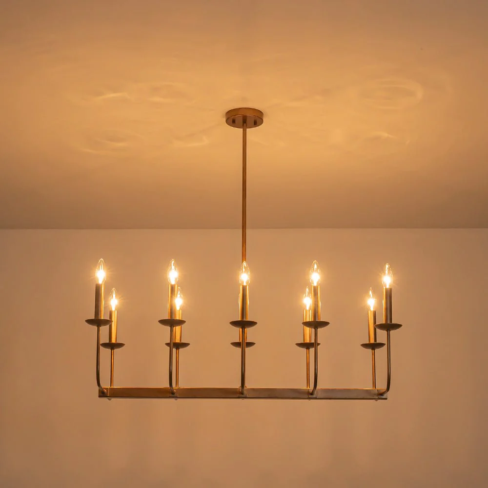 10-Light French Vintage Candle Style Linear Island Chandelier - Image 15