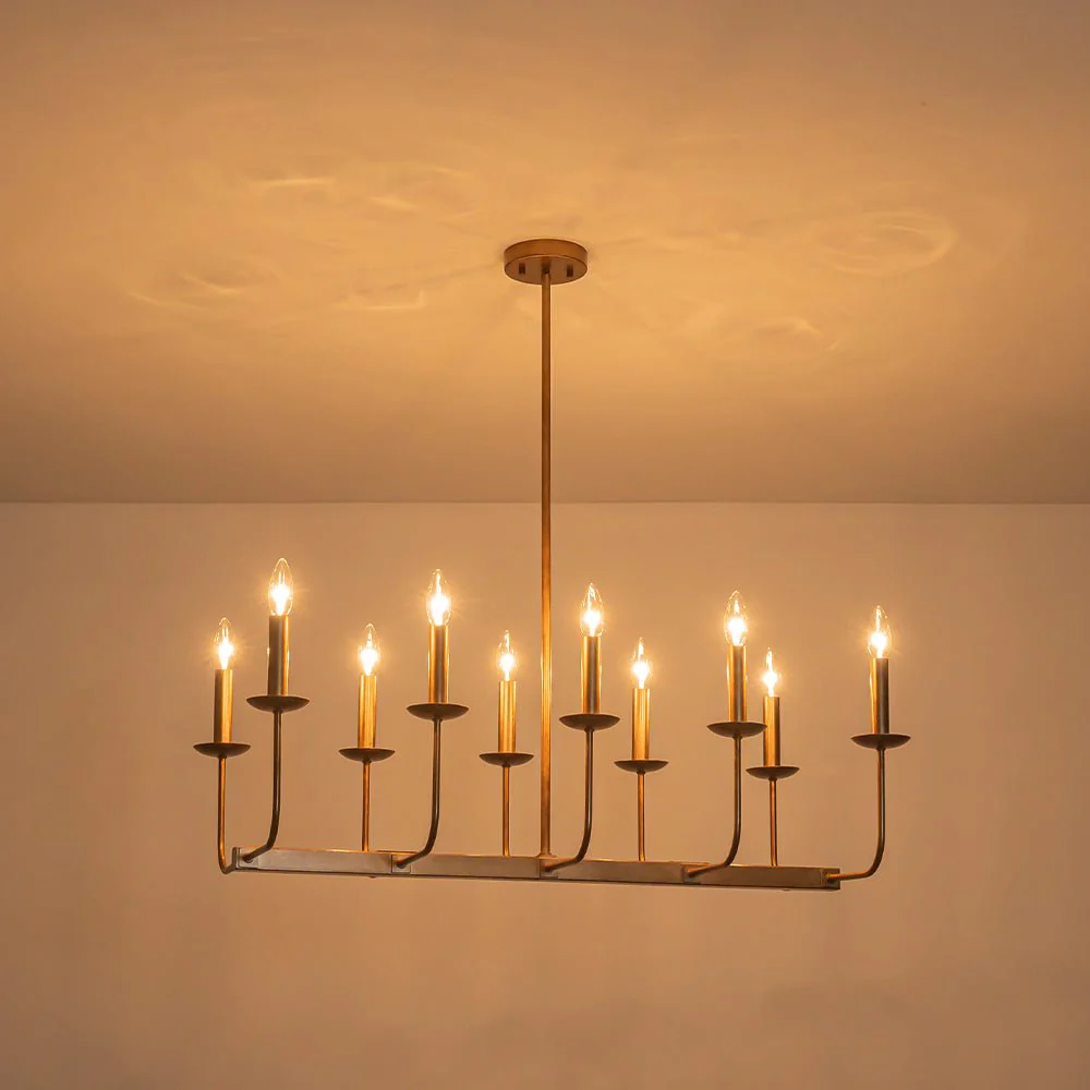 10-Light French Vintage Candle Style Linear Island Chandelier - Image 16