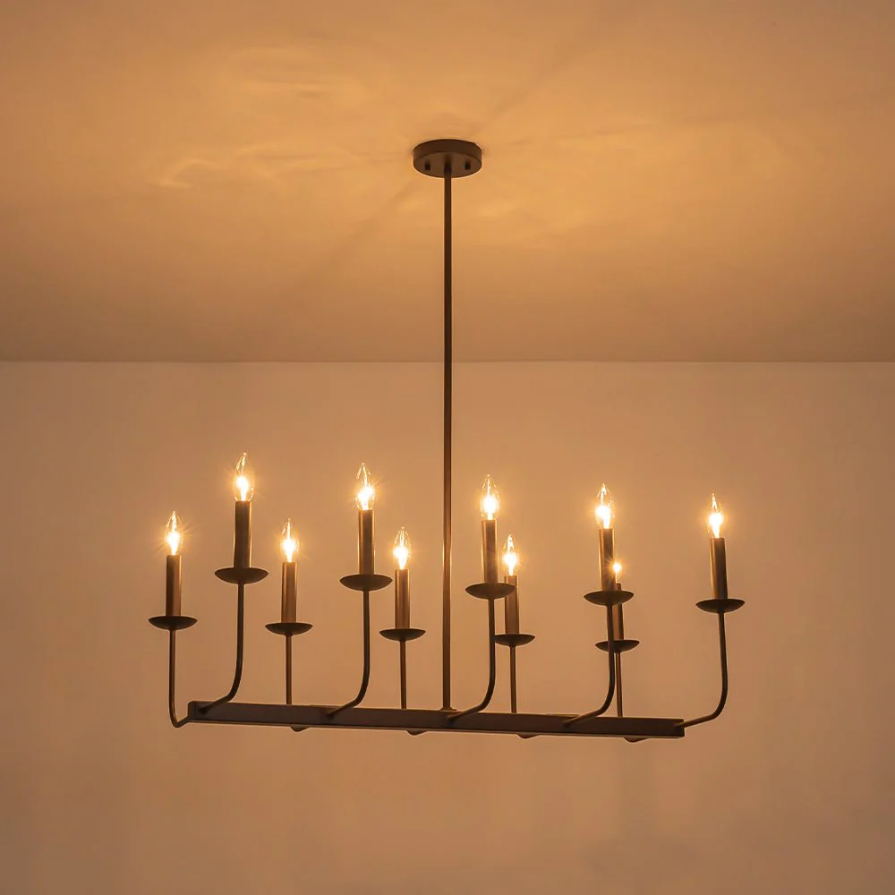 10-Light French Vintage Candle Style Linear Island Chandelier - Image 26