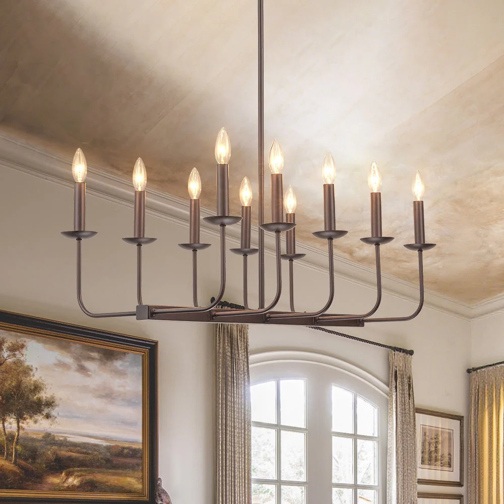10-Light French Vintage Candle Style Linear Island Chandelier - Image 3