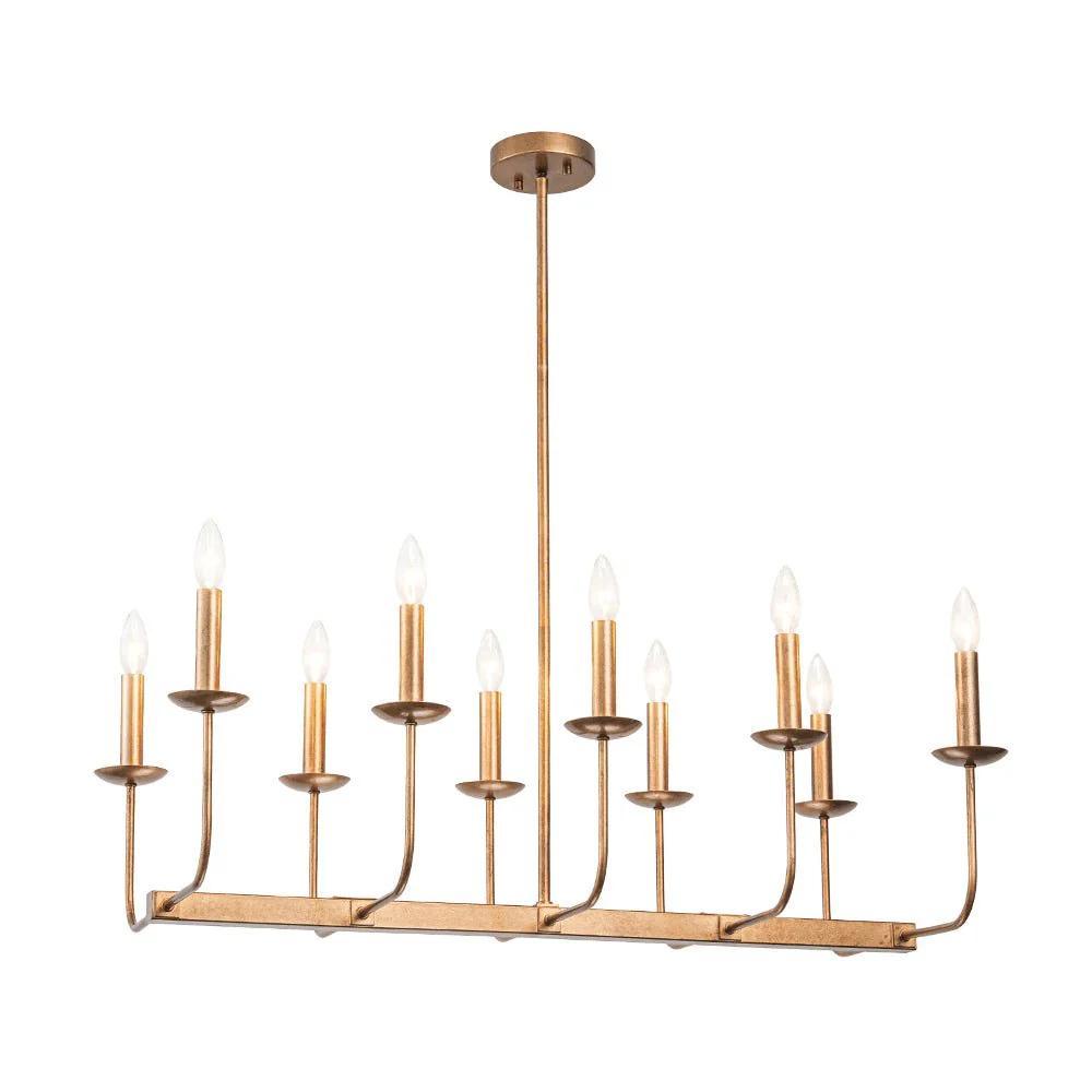 10-Light French Vintage Candle Style Linear Island Chandelier - Image 5