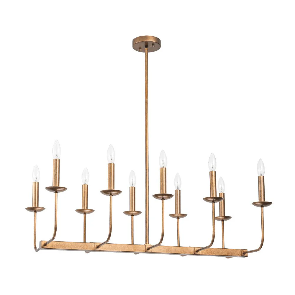 10-Light French Vintage Candle Style Linear Island Chandelier - Image 6