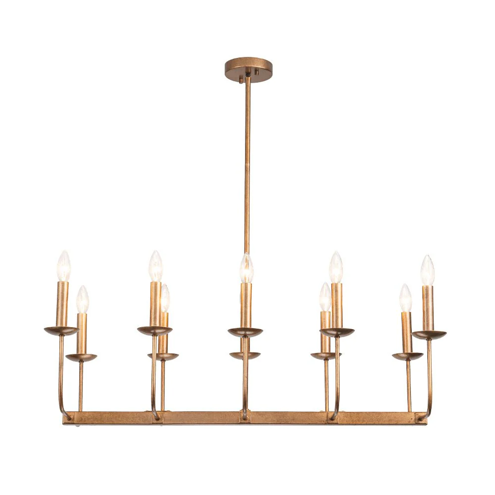 10-Light French Vintage Candle Style Linear Island Chandelier - Image 8
