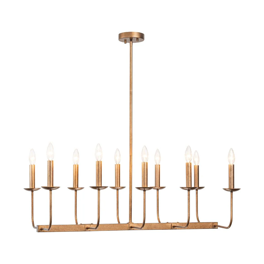 10-Light French Vintage Candle Style Linear Island Chandelier - Image 9