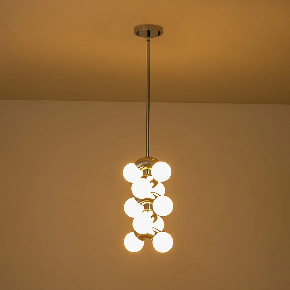 10-Light Pearl Tiered Milky Glass Globe Pendant Light - Image 12