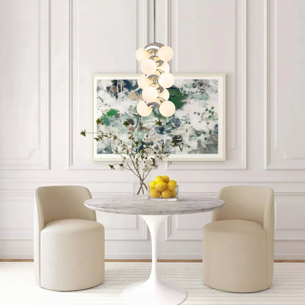 10-Light Pearl Tiered Milky Glass Globe Pendant Light - Image 2