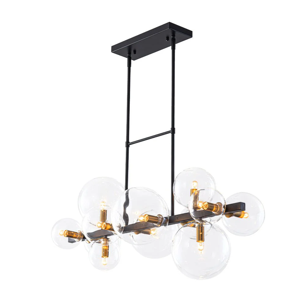 12-Light Black Brass Sputnik Glass Bubble Linear Island Pendant - Image 10
