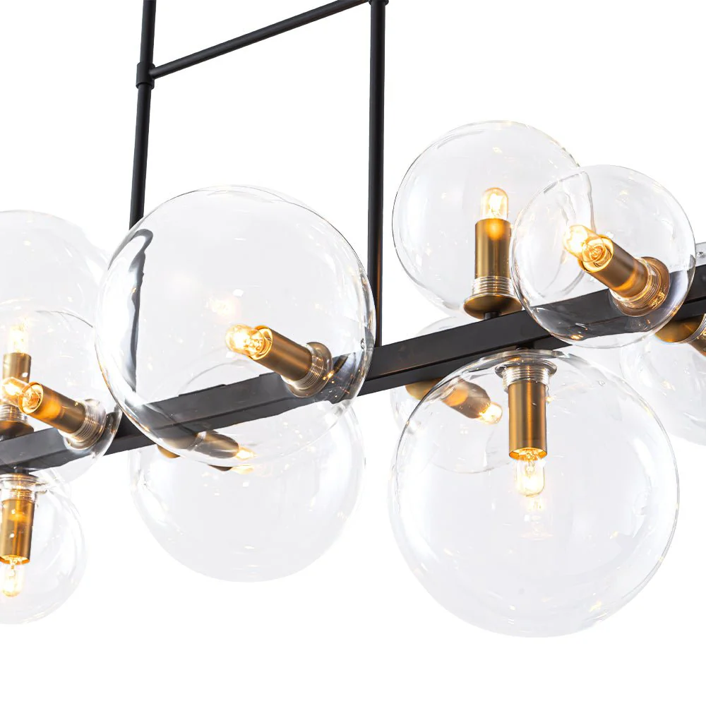 12-Light Black Brass Sputnik Glass Bubble Linear Island Pendant - Image 11