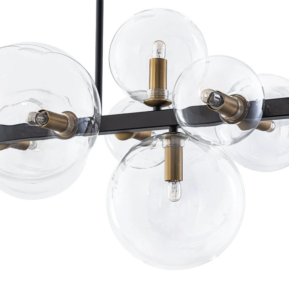 12-Light Black Brass Sputnik Glass Bubble Linear Island Pendant - Image 12
