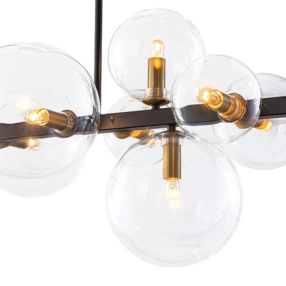 12-Light Black Brass Sputnik Glass Bubble Linear Island Pendant - Image 13