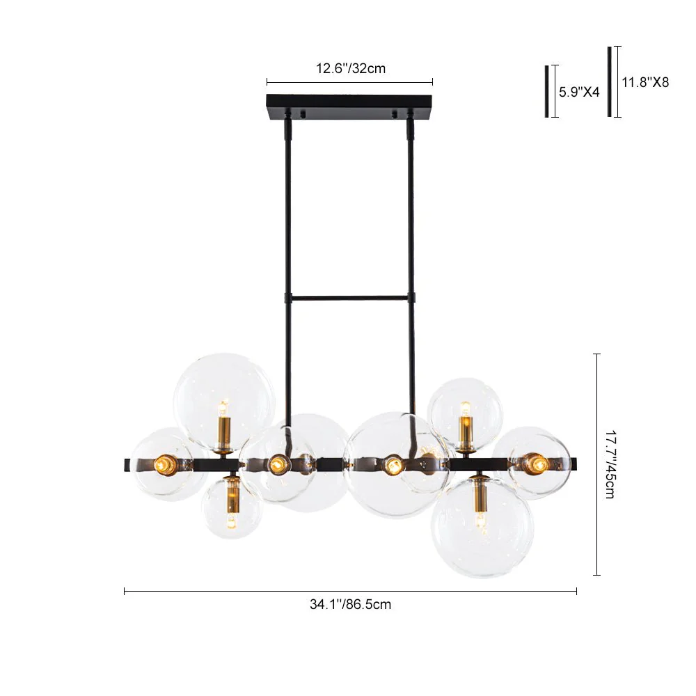 12-Light Black Brass Sputnik Glass Bubble Linear Island Pendant - Image 3